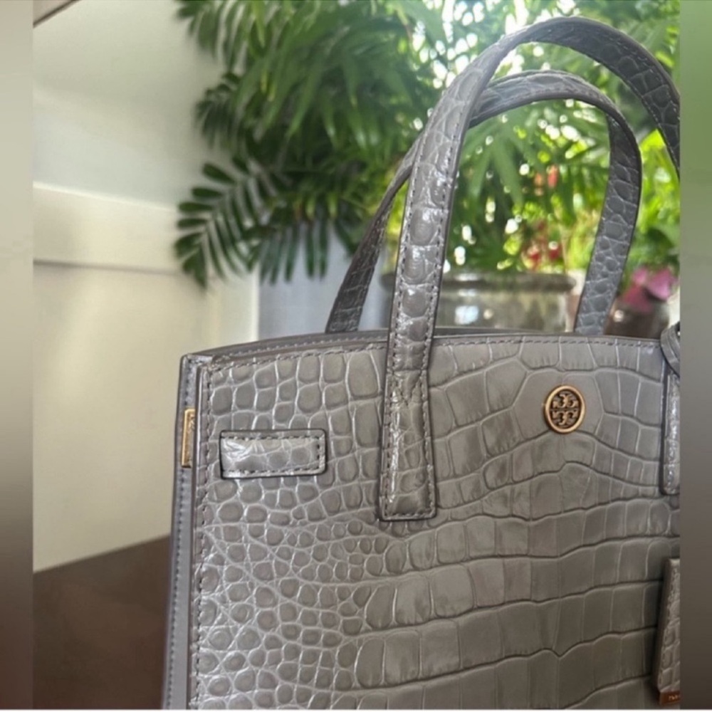 Tory Burch Gray Croc-Embossed Satchel - Picture 6 of 13